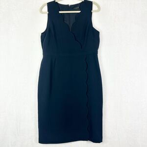 J Crew Scallop Crepe Sheath Dress Size 12 NEW Navy Blue Career Surplice